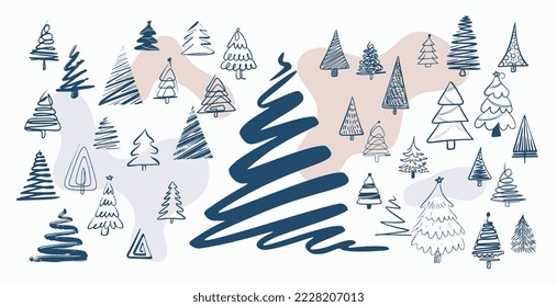 doodle style christmas tree elements design in collection 