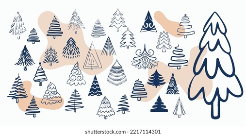 doodle style christmas tree symbols design in collection 