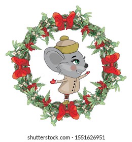 
Doodle style Christmas wreath mouse
