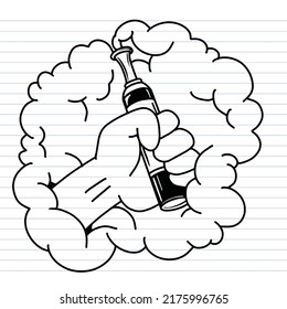 doodle style cigarette vector The image of smoke surrounded the young men of various personalities.