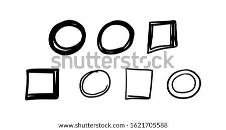 Doodle style circle and square box set isolated on white background - hand drawn marker shapes written with marker brush. Simple flat vector illustration