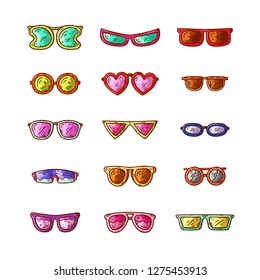 Doodle style clipart set. Hand drawn sunglassses illustrations.