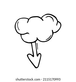 Doodle style cloud computing illustration showing data being uploaded into the cloud and downloaded to smartphones and mobile devices.