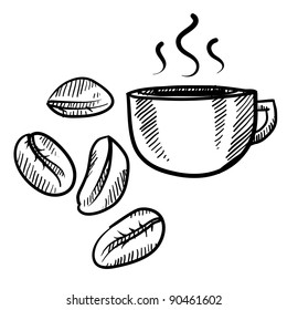 Doodle Style Coffee Bean With Cup Vector Illustration