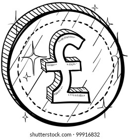 Doodle style coin with currency symbol - British Pounds Sterling