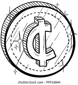 Doodle style coin with currency symbol - cent