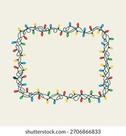 Doodle Estilo Colorido Navidades Cadena Luces Fondo de borde rectangular para el diseño de Festiva