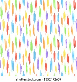 Doodle style colorful various chaotic scrawl, scratch, hatch, scribble seamless repeat vector pattern. Uneven zigzag pen, marker painted strokes texture. Hand drawn abstract multicolored background. 