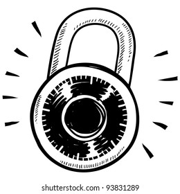 Doodle style combination lock sketch in vector format