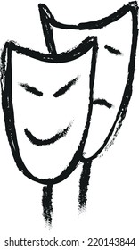Doodle style comedy and tragedy theater masks
