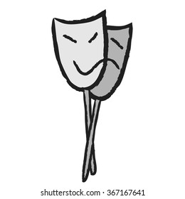 Doodle style comedy and tragedy theater masks, vector illustration icon