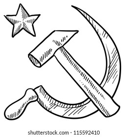 Doodle style communist hammer and sickle emblem illustration in vector format.