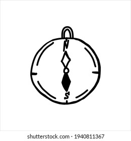 Doodle style compass isolated on white background.