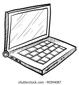 Doodle Style Computer Laptop Vector Illustration