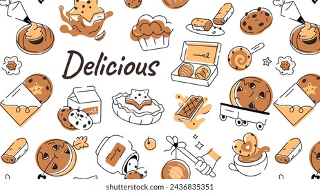 Galleta de estilo Doodle que representa varios tipos de alimentos de panadería y artículos de confitería 