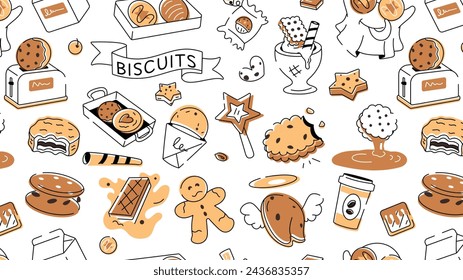 Doodle style cookie depicting various types of bakery food and confectionery items 
