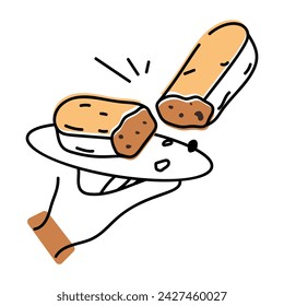 Patrón de galletas de estilo Doodle que representa varios tipos de alimentos de panadería y artículos de confitería