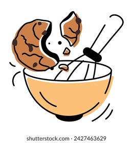 Doodle style cookie pattern depicting various types of bakery food and confectionery items