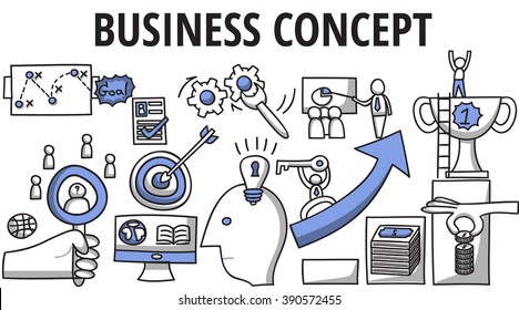 Doodle style. Corporate business concept. Modern line style concept for web banners. Success, planning, growth, career, target, marketing
