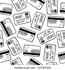 Doodle style credit card seamless vector background ready to be tiled.
