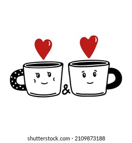 Tazas de estilo garabato con corazones