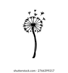 Doodle style dandelion seed head icon logo design. Hand drawn dandelion blowball sign and symbol. Floral sketch icon. Vector illustration.
