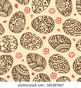 Doodle style decorated easter egg pattern. Each egg is decorated with a different pattern. Vector file for editing and scaling.