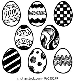 Doodle style decorated easter egg collection   Each egg is decorated and different pattern   Vector file for editing   scaling 