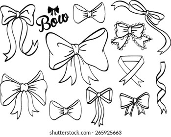 Doodle Style Decorative Ribbon And Bow Illustration