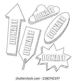 Doodle style of donation simbols in vector format. Isolated illustration for banners, posters, logo.