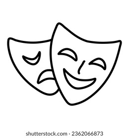 Doodle style drama or theater masks illustration in vector format isolated on white background