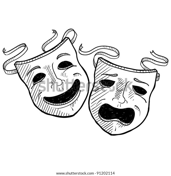Doodle style drama or\
theater masks illustration in vector format suitable for web,\
print, or advertising\
use.
