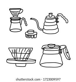 Doodle style drawing coffee drip set