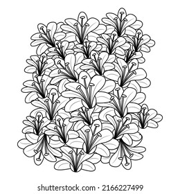 doodle style drawing of line art repeat pattern lilium flower for textile printing