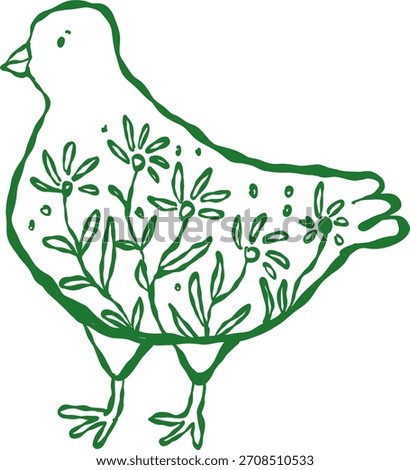 Doodle Style Easter Chicken Bird with Floral Decoration
