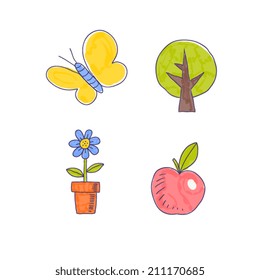 doodle style ecology icons set