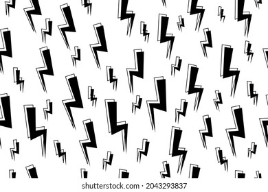 Doodle Style Electric Flash Icons Vector Seamless Pattern on white Background. Electricity or industry concept pattern. Flashlight, power icons with stroke.