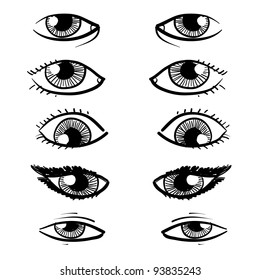 Doodle style eyes sketch in vector format - includes a variety of eyes with lashes, shapes, and makeup