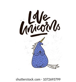 Doodle style fabulous unicorn. Vector illustration with handdrawn elements.