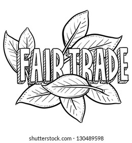 Doodle Style Fair Trade Food Illustration In Vector Format.  Includes Text And Leaves.