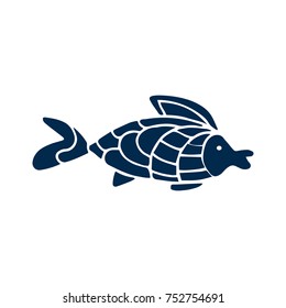 Doodle style fish icon. Cute cartoon illustration. Vector isolated on white.
