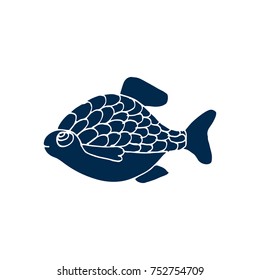 Doodle style fish icon. Cute cartoon illustration. Vector isolated on white.