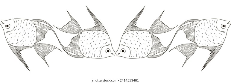 Fischmuster im Doodle-Stil. Line Art Stil doodle Fischmuster. Fisch. Vektorgrafik einzeln auf weißem Hintergrund