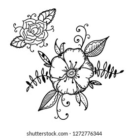 Doodle style floral elements isolated on white background