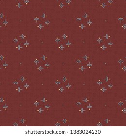 Doodle style floral motif halftone pattern. Simple geometric arrangement of tiny flowers. Ethnic design small rapport print block apparel textile, fashion garment, dress fabric, silk scarf, swimwear.
