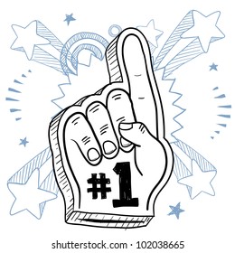 Doodle style foam finger used in stadiums and ballparks to cheer on a team.  Vector format.