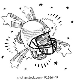 Doodle style football helmet illustration in vector format with retro 1970s pop background