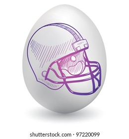 Doodle style football helmet sketch on decorated holiday Easter Egg in vector format