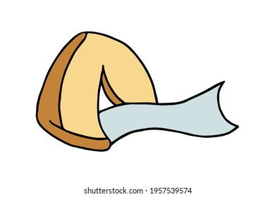 Doodle style fortune cookie illustration in vector format. Chinese dessert. Fortune cookies with a prediction. Vector illustration in color.