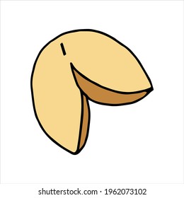 Doodle style fortune cookie illustration in vector format. Chinese dessert. Fortune cookies with a prediction. Vector illustration in color.